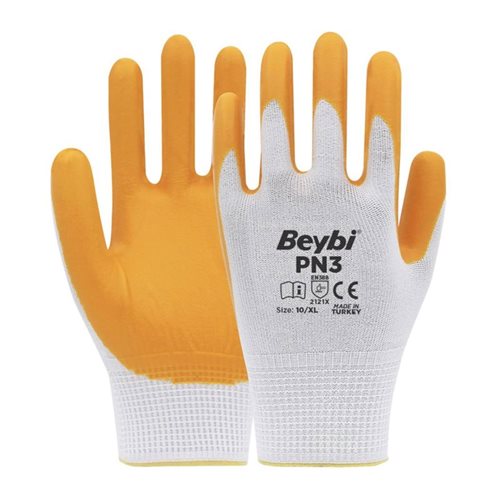 PN310 BEYBİ NİTRİL POLY ÖRME ELD. SARI-BEYAZ NO:10