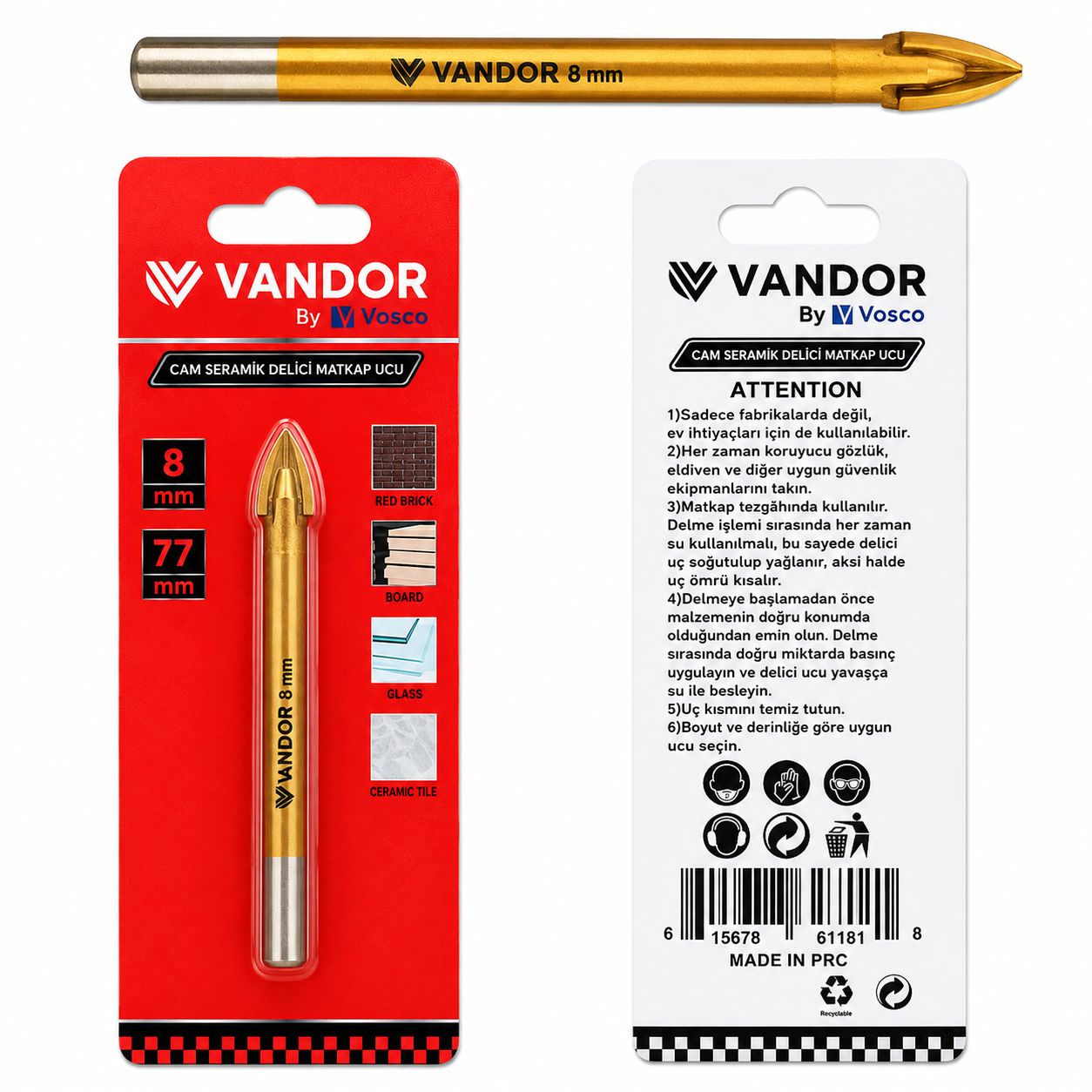 VANDOR CAM/SERAMİK/FAYANS DELİCİ 8 MM