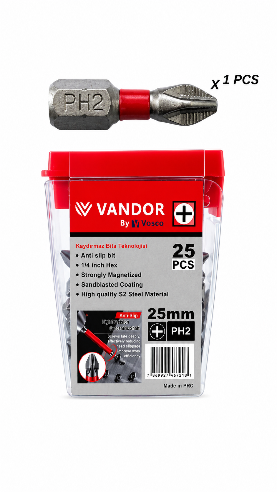 VANDOR KAYDIRMAZ BİTS UÇ PH2*25