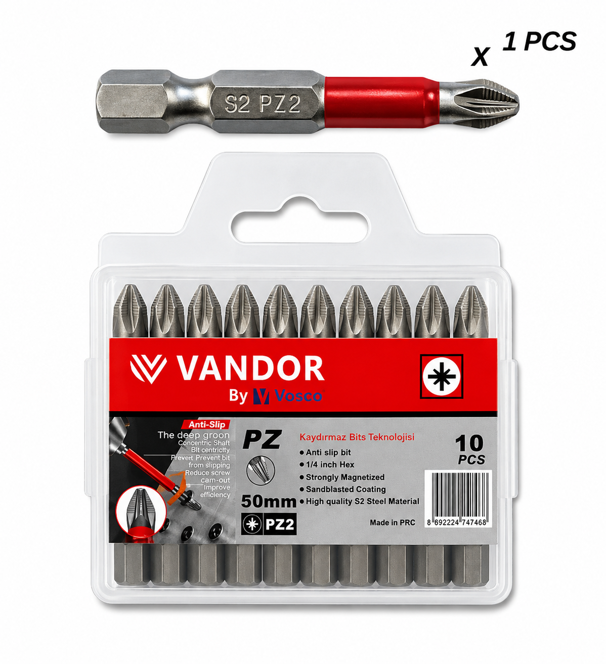 VANDOR KAYDIRMAZ BİTS UÇ PZ2*50