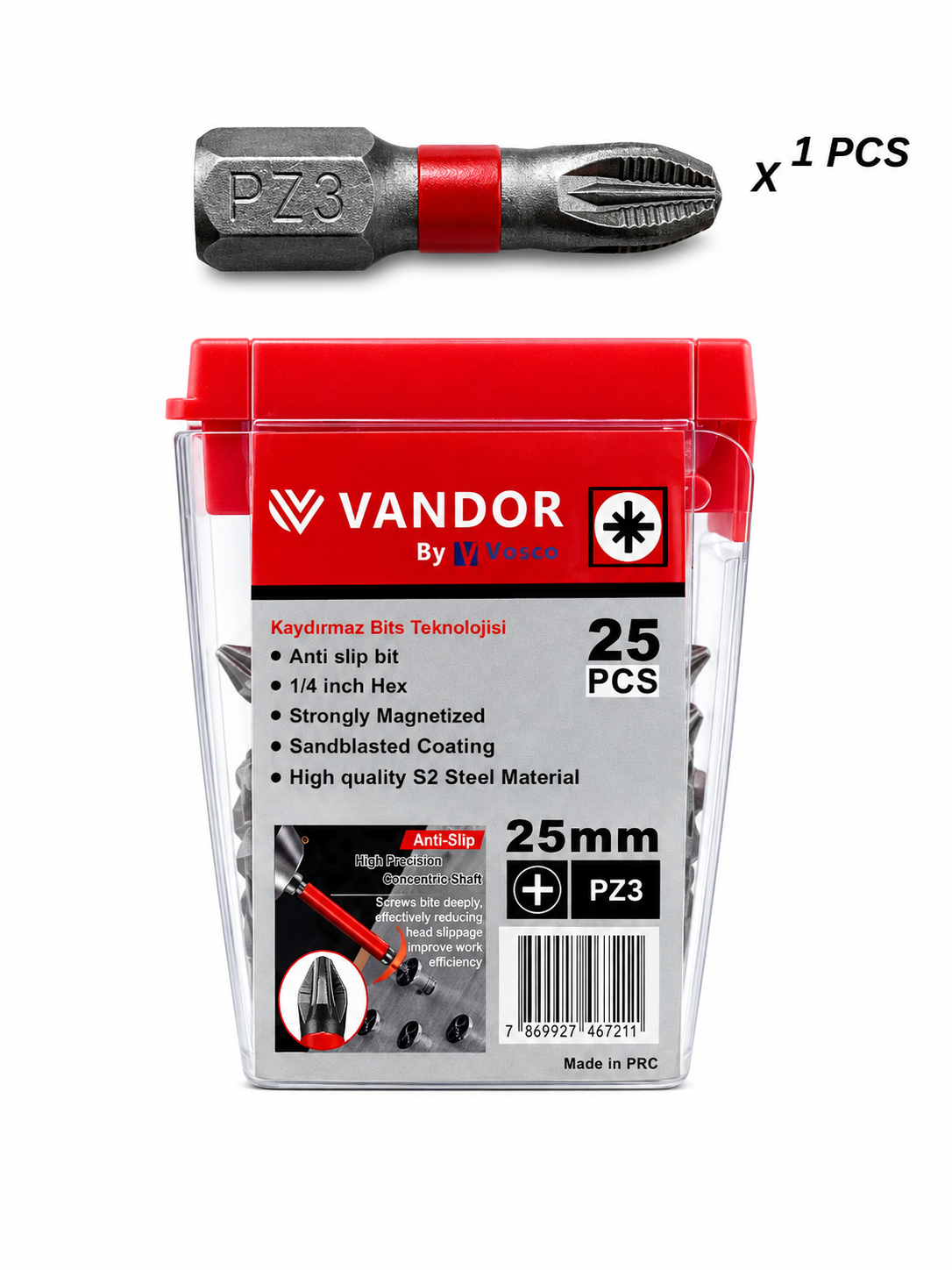VANDOR KAYDIRMAZ BİTS UÇ PZ3*25