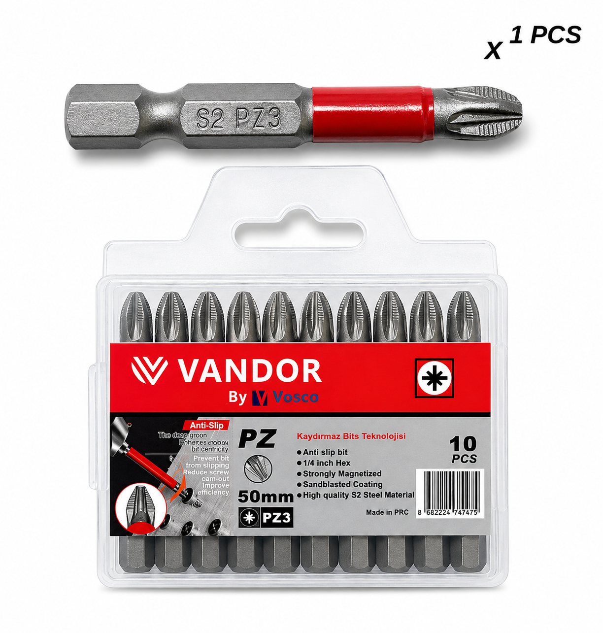 VANDOR KAYDIRMAZ BİTS UÇ PZ3*50
